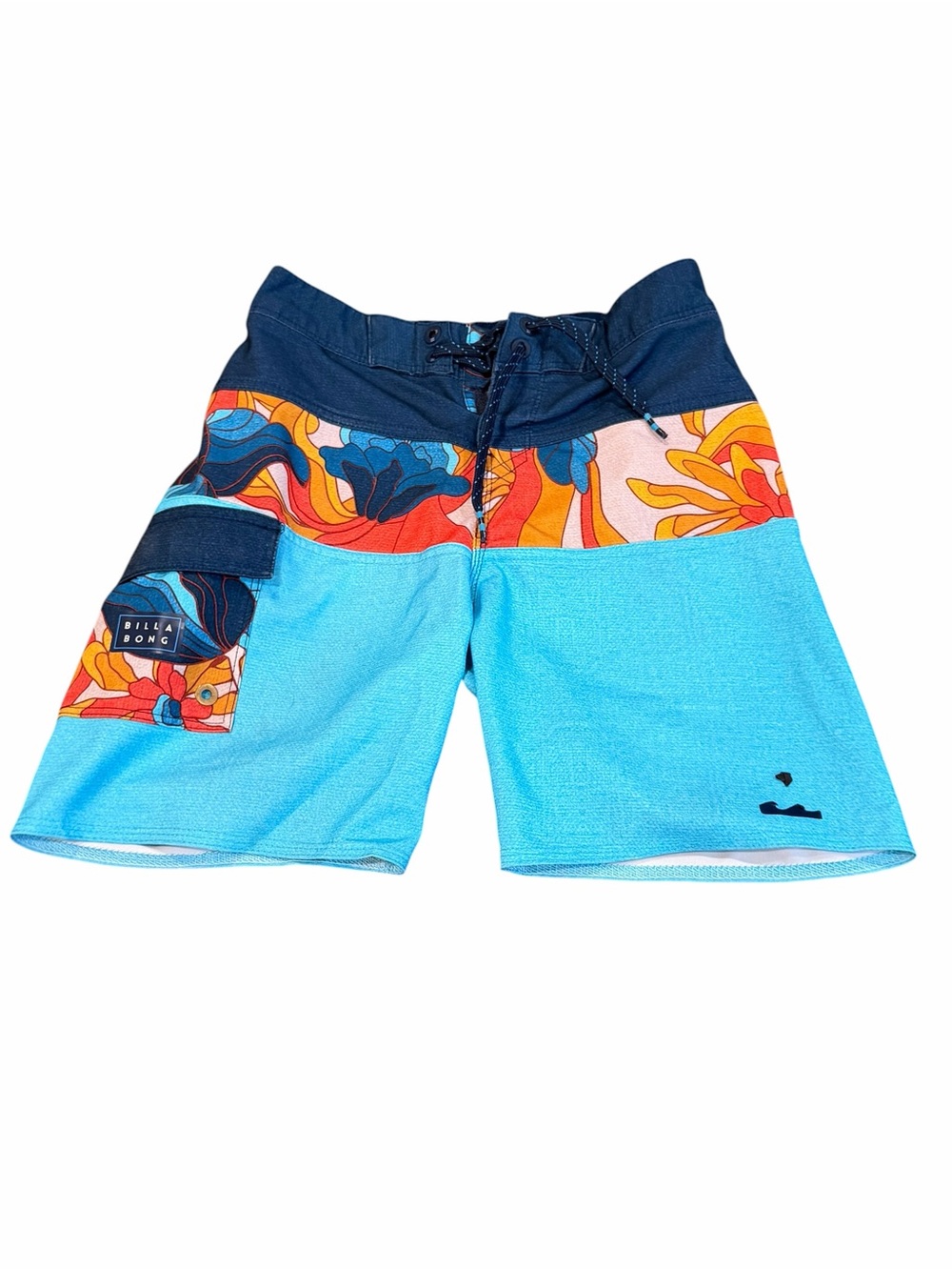Billabong, Boys Navy, Aqua and Orange Floral Boys Board Shorts, Size 6